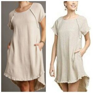 Umgee L High Low Dress Women’s Sz L Gauzy Raw Hem Midi High Low Shift Pockets